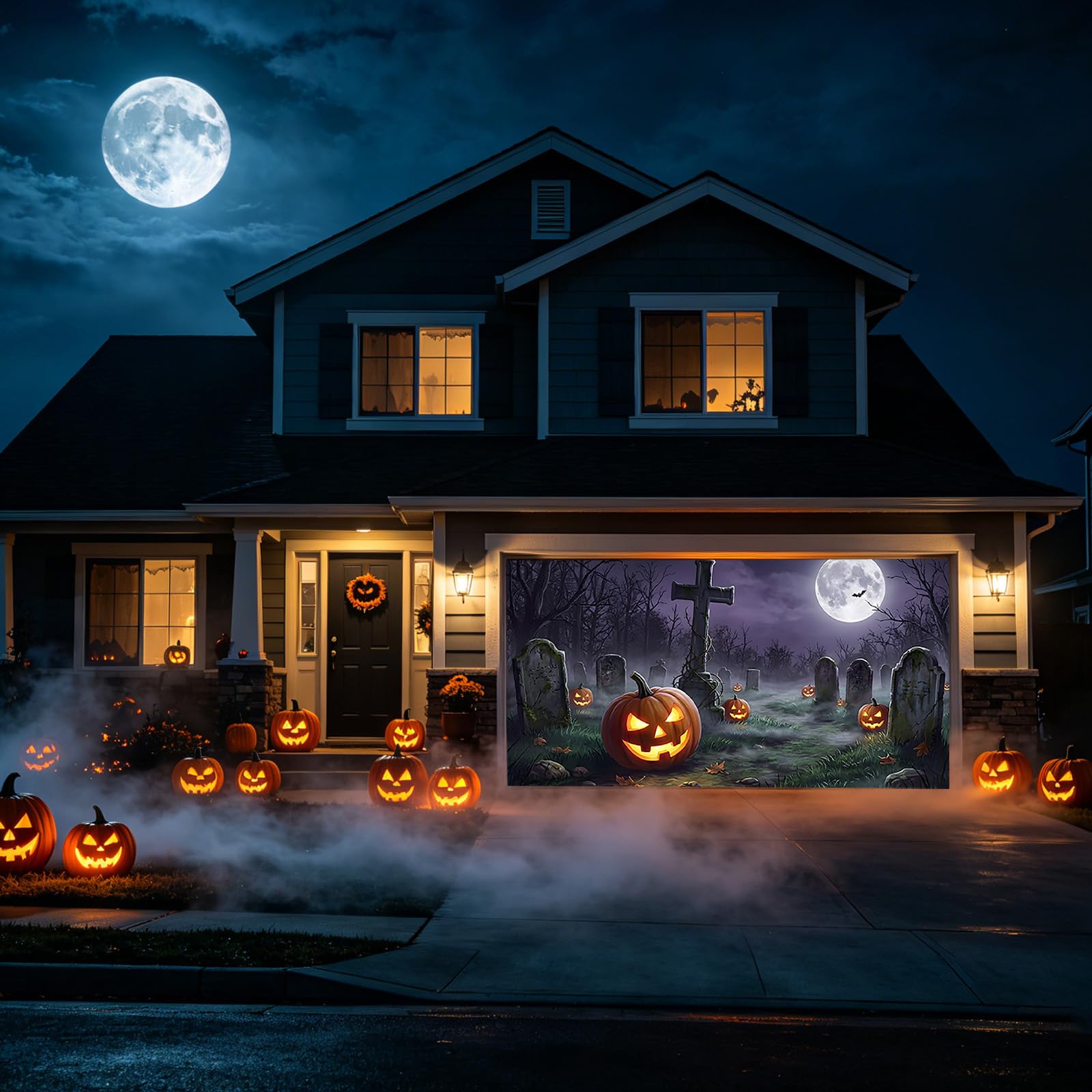 Halloween horror dekoracja domu, na imprezę, tło zewnętrzne