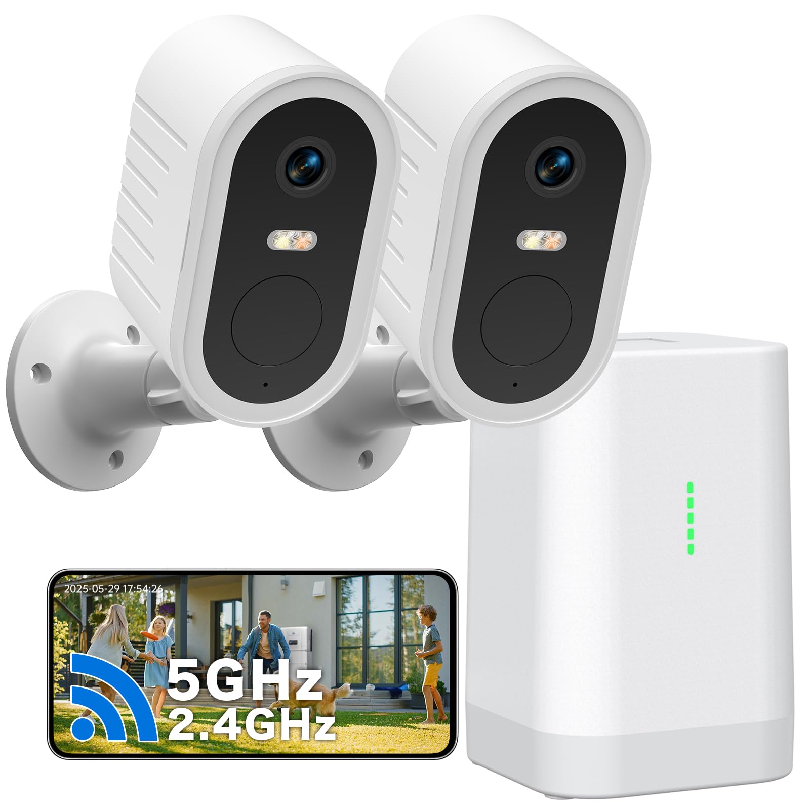 Outdoor WiFi Surveillance Camera 2K 4MP, 2.4G and 5G, 180 Days Battery Life, 140° Viewing Angle, IP65, Color Night Vision, Motion Detection