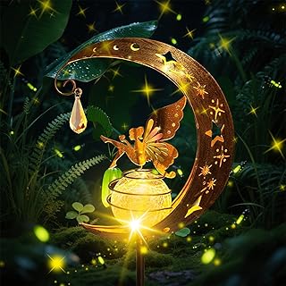Solarlampen für Außen Garten, Moon Solarleuchten Garten Deko, Elfe/Blumenfee Wasserdichte Solarleuchte, Mond Gartenleuchte für Gehwege Hof Terrassedeko