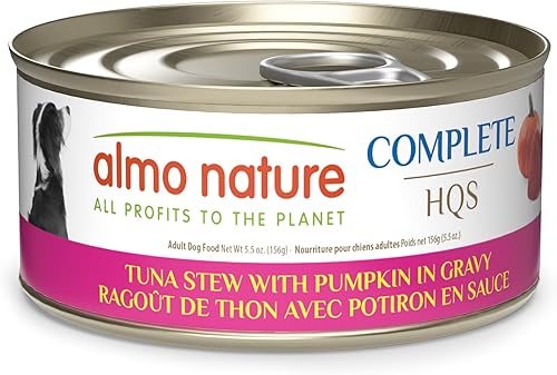 almo nature HQS Paquete completo de 12 unidades estofado de atún con calabaza en salsa, latas de 5.5 onzas, comida húmeda enlatada para perros