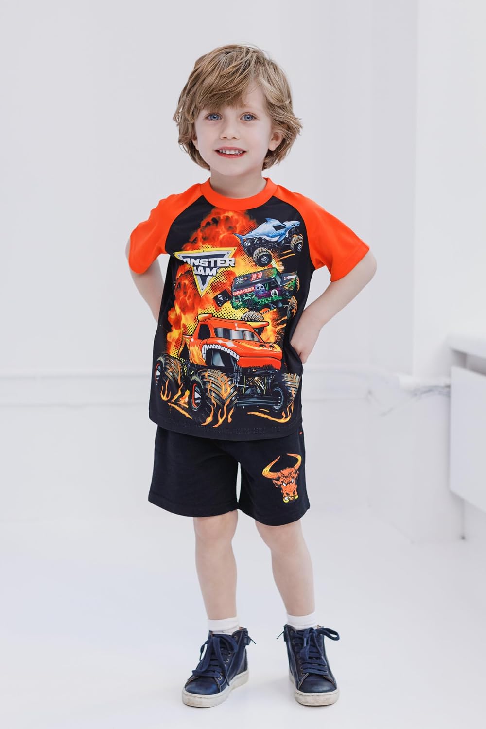 Monster Jam Grave Digger El Toro Loco Megalodon T-Shirt Tank Top and French Terry Shorts 3 Piece Set Toddler to Big Kid