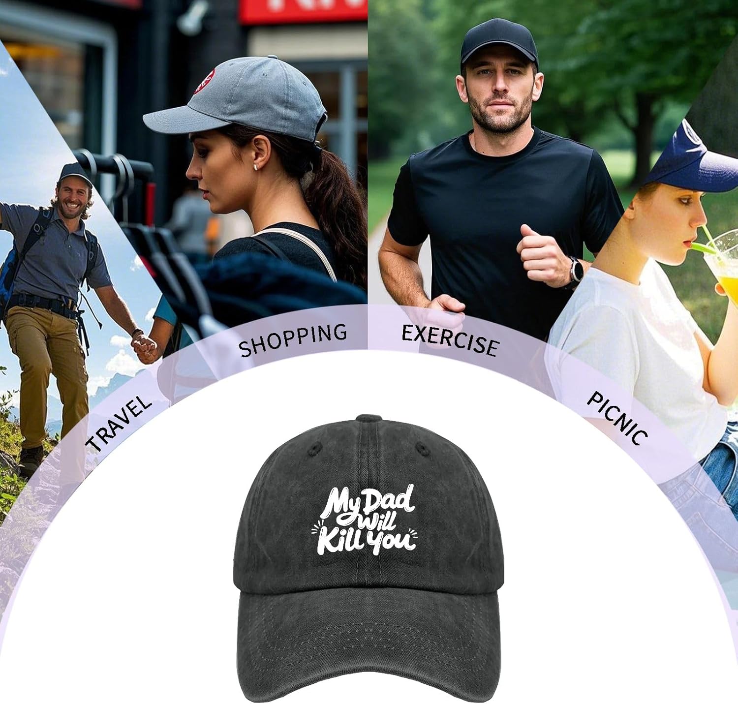 My Dads Will Kill You Hat for Men Trendy Washed Distressed Baseball Cap - Image 6