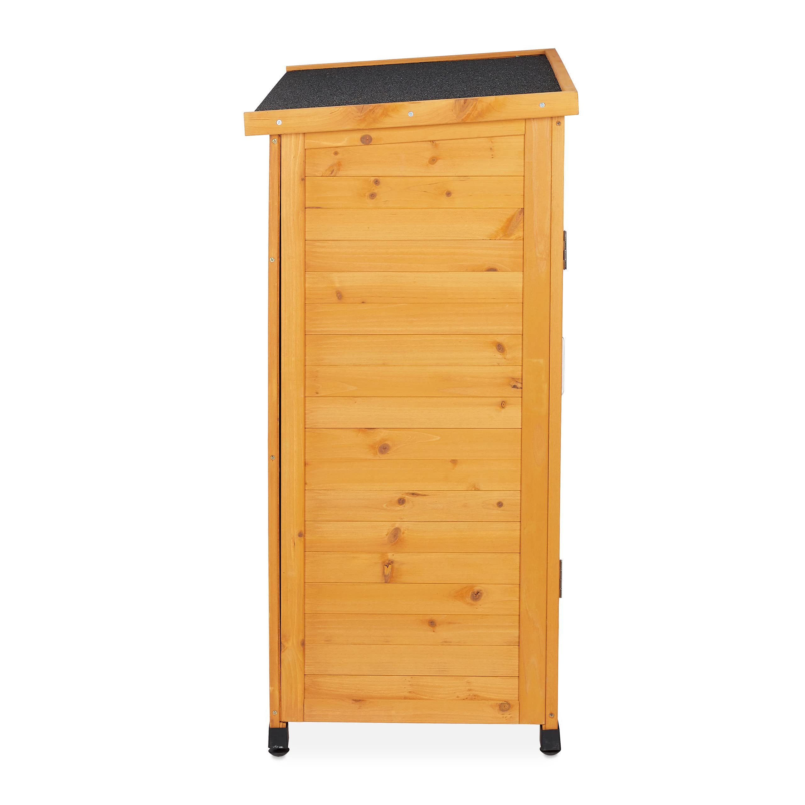 Relaxdays Armario Exterior 3 Baldas, Cobertizo Techo Inclinado, 2 Puertas, Herramientas, Madera, 97x86,5x47cm, Natural