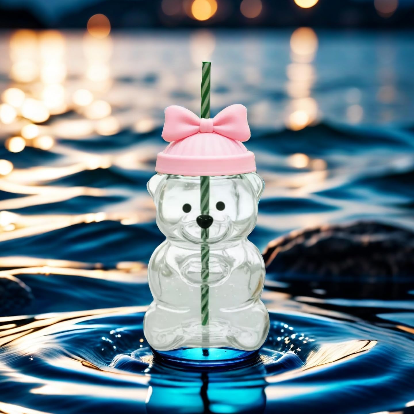 New 20 ozCute Bear Sucker Cup with Lid Straw Glass, Glass Bear Cup, Bear Straw Cup, Coffee, Beer, Red Wine, Cocktail Beverages Glass Utensils, Friend Gift (pink-A)