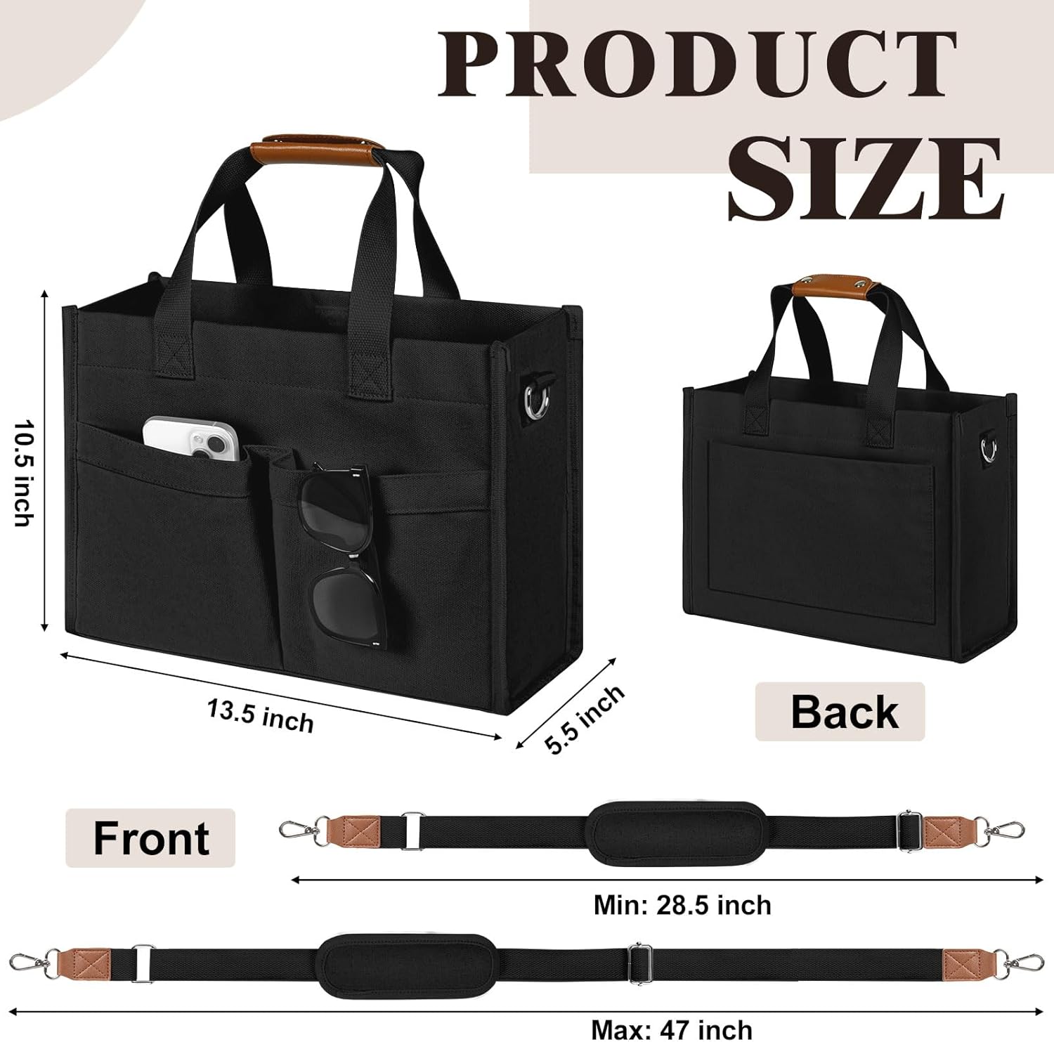 Tote Bag for Women, Canvas Tote Bag with Velcro Closure, Laptop Work Crossbody Bags Daily Handbags Purse for Travel - Image 4