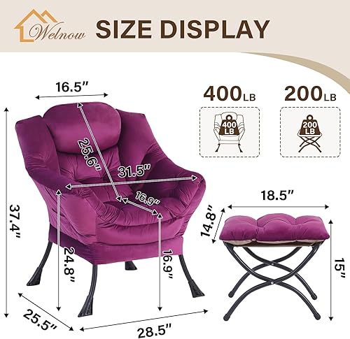 Miniatura 119 de Welnow Silla Lazy con otomana, moderna silla de descanso con reposabrazos y un bolsillo lateral, sillón para sofá de ocio, sillón de lectura