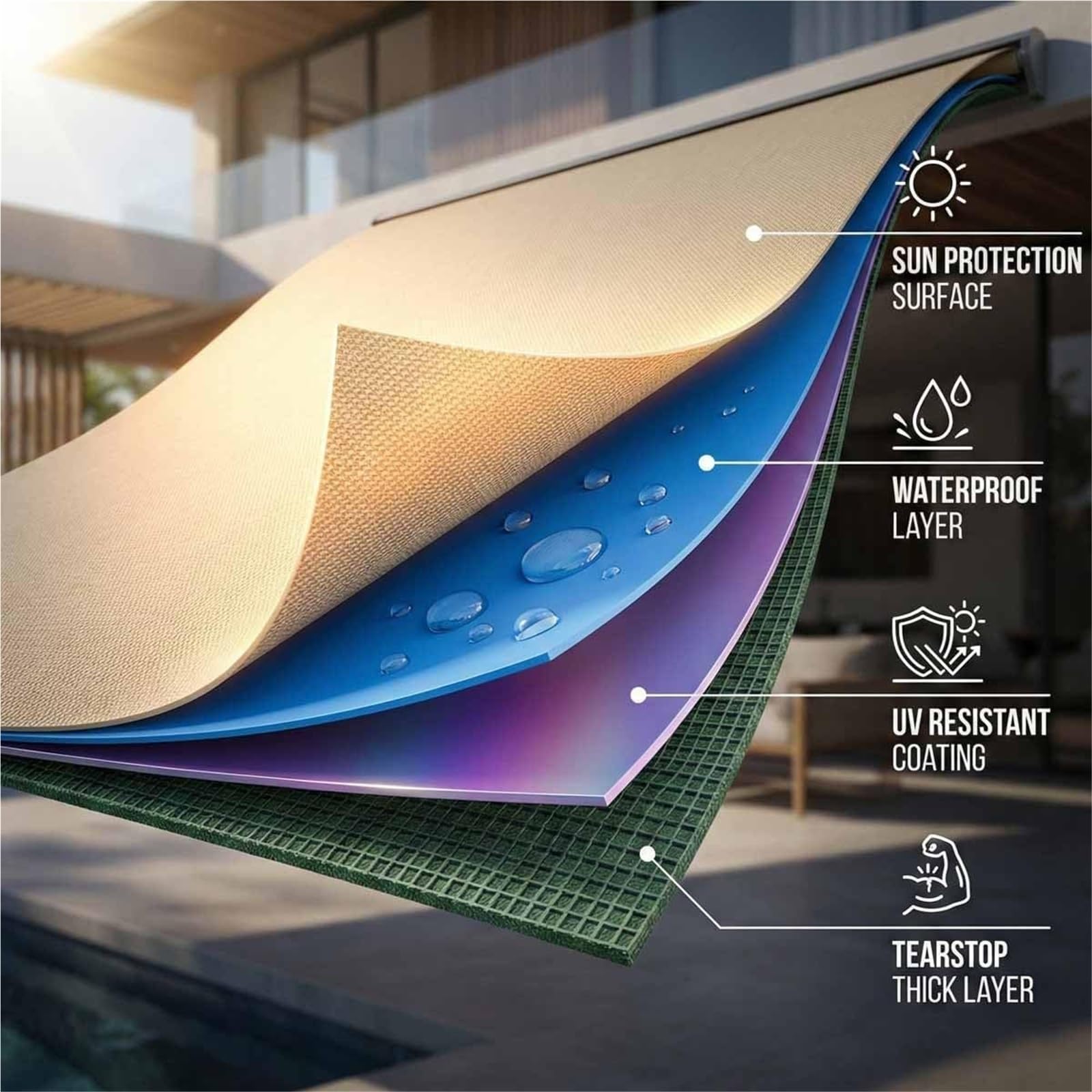 Telo Per Tende Da Sole Manuale 2.0m 2.5m 3.0m 3.6m 5m, Tessuto Di Ricambio Per Tende Da Sole Da Giardino Esterno, Tettoia Di Ricambio Retrattile Per Balcone(G,8.2x8.2FT/250x250cm)