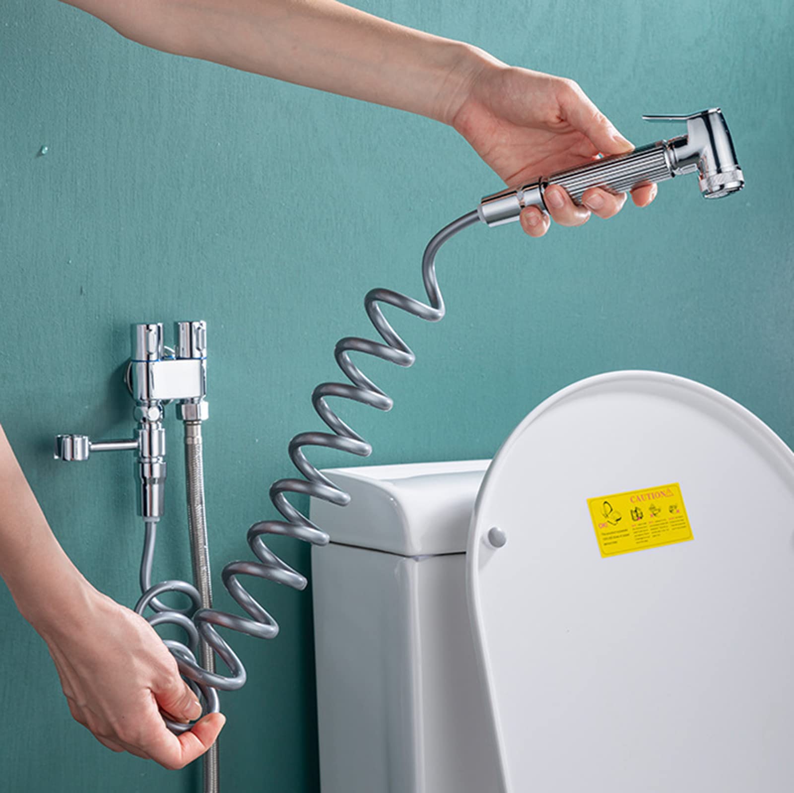 Kit de pulverizador de bidé de mano con control de agua caliente y fría, juego de pulverización de latón con pistola de acero inoxidable, color gris