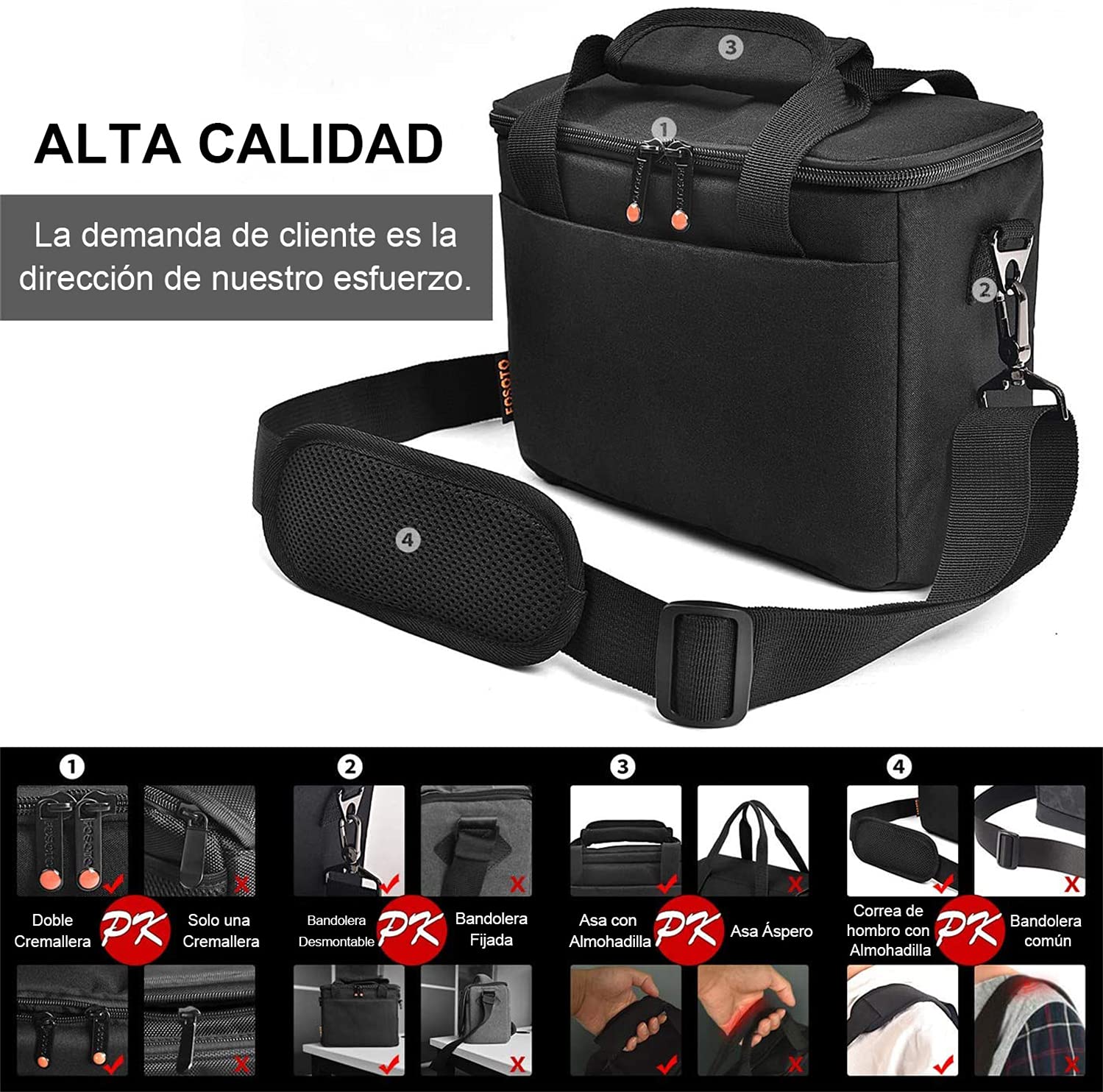 FOSOTO Bolsa Funda Cámara Réflex Digital DSLR SLR Antigolpe Impermeable de Hombro para 1 Cámara,1 ó 2 Lentes y Accesorios de Fotos para Canon 700D 1200D 600D, Nikon Sony a7 II a6400, Panasonic
