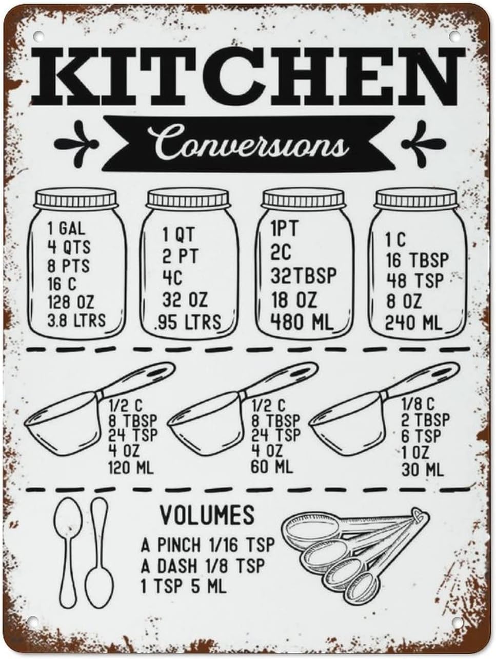 Sitrmgh Signage Style 25 Kitchen Conversion Chart Kitchen Kitchen Wall Prints Sign Vintage Tin Signs Home Kitchen Decorations Wall Decor Metal Poster For Room 8X12inch