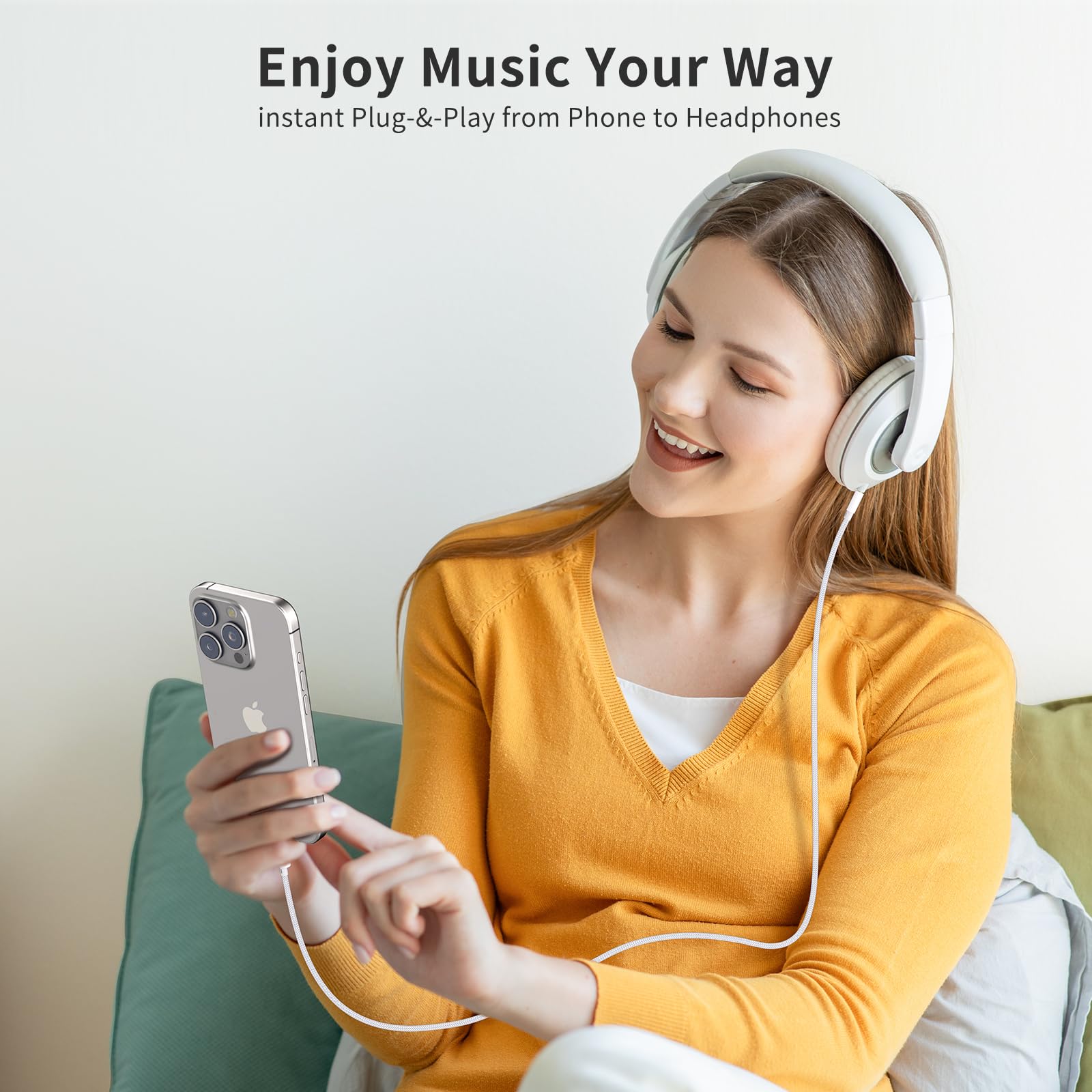 Xumee Cable auxiliar USB C a 3,5 mm, cable de audio auxiliar a USB C con DAC integrado (16 bits/48 kHz), trenzado de algodón, conectores chapados en oro, para iPhone 15/16/17, Samsung Galaxy y más