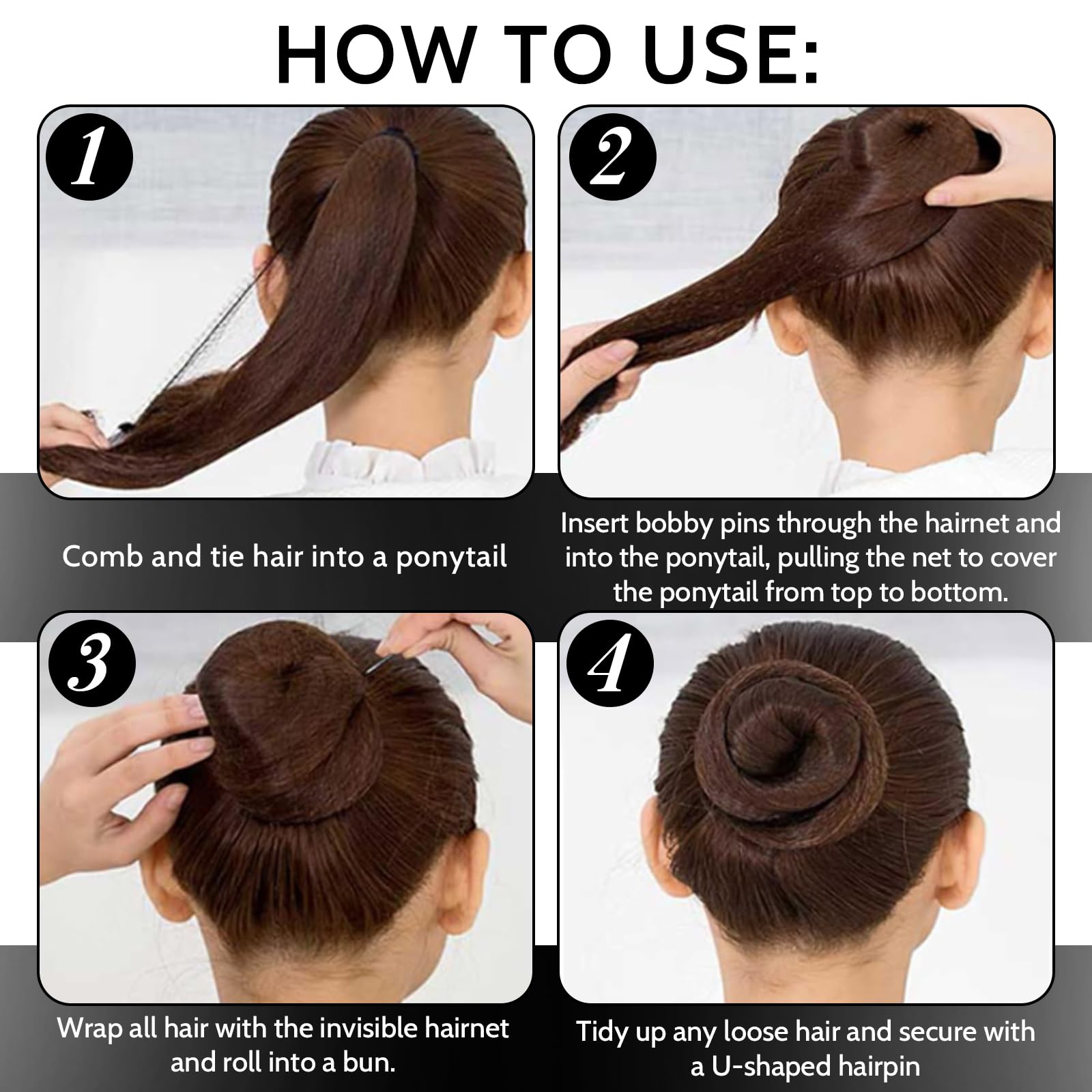 110 Pcs Hair Nets for Buns Set Incluede 50 Invisible Ballet Hair Nets Black with 50 U Shape Bobby Pins and 10 Hairbands for Ballet Dancers for Adults Children - Image 4