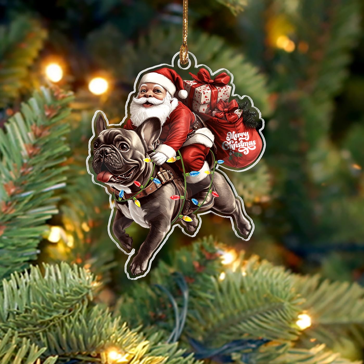 BEETHIS Funny French Bulldog Santa Christmas Ornament 2026 –2D Flat Acrylic Santa and Dog Car Hanging Ornament Decoration –Hilarious for Dog Lovers –Unique French Bulldog Xmas Decor 3.5'' — image 1