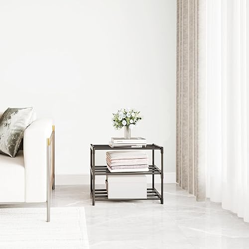 Miniatura 5 de COAPUKT Organizador de zapatos pequeño apilable de metal, estantes estrechos para armarios de entrada, zapatero con asa (3 niveles negro)