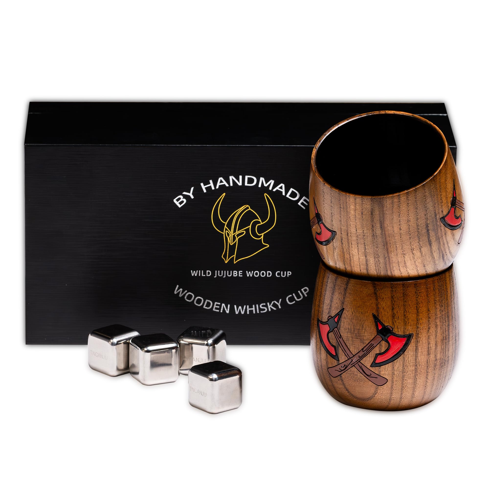 Charred Wooden Bourbon Drinking Glass,2 Pieces 11oz Handcrafted Old Fashioned Whiskey Tumbler,Viking Cup,Bourbon Gifts for Men, Dad, or Brother,Whiskey Gifts