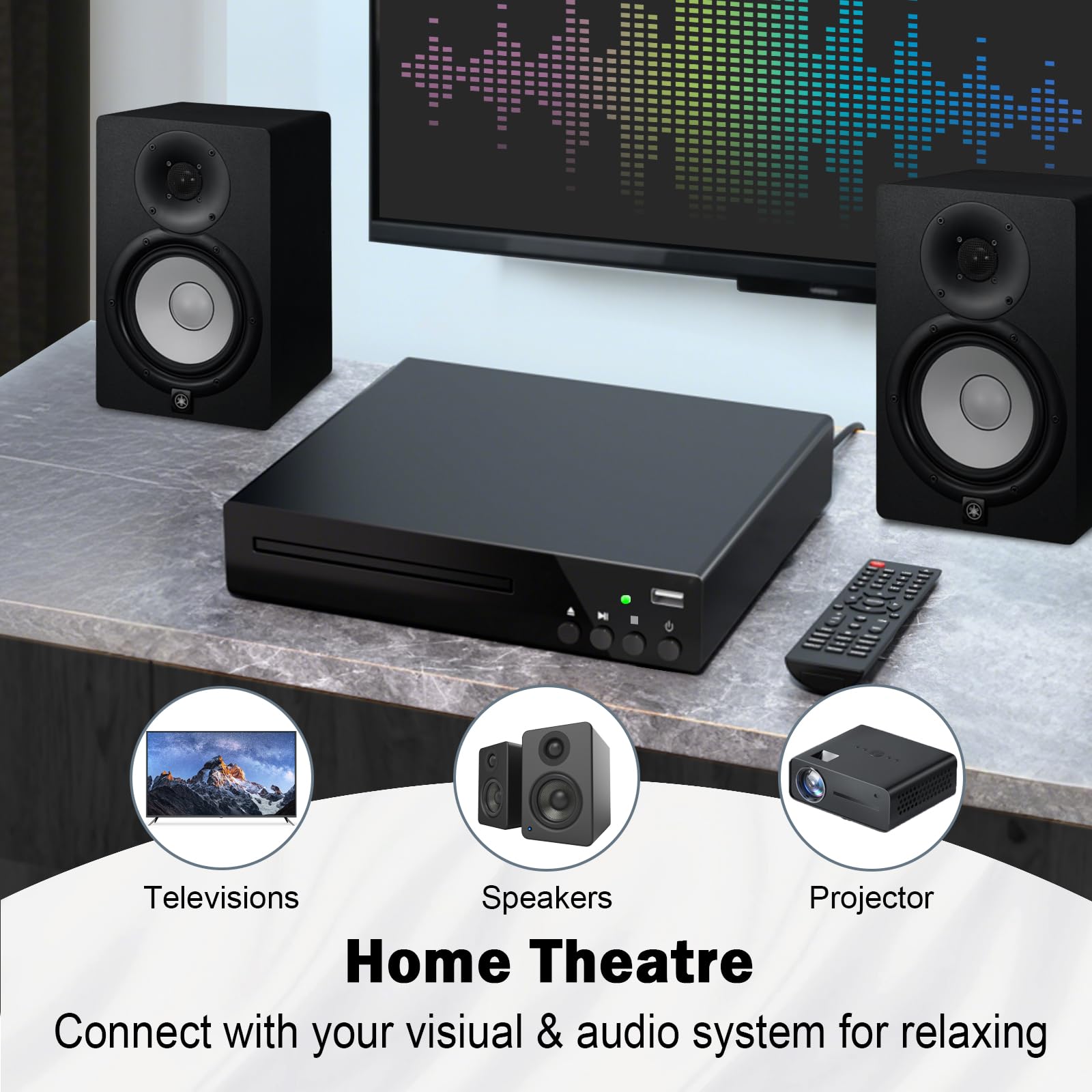 Kompakter DVD-Player für Fernseher, 1080P HDMI DVD Player Regionalfrei | Integrierte HDMI/AV/USB-Anschlüsse, unterstützt NTSC/PAL-System, kompatibel mit Smart-TV/Audiosystem