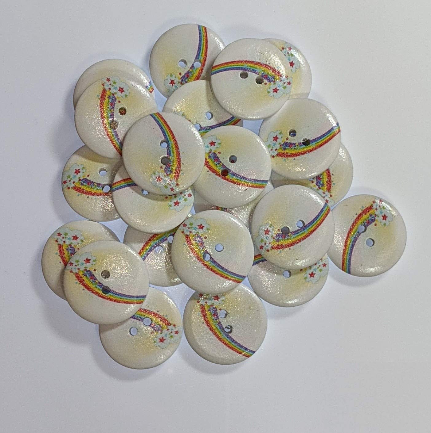 Wooden Buttons Various Patterns for Sewing | Crafting | Knitting | Clothes | Scrapbooking (20mm Rainbow with Stars, 100)