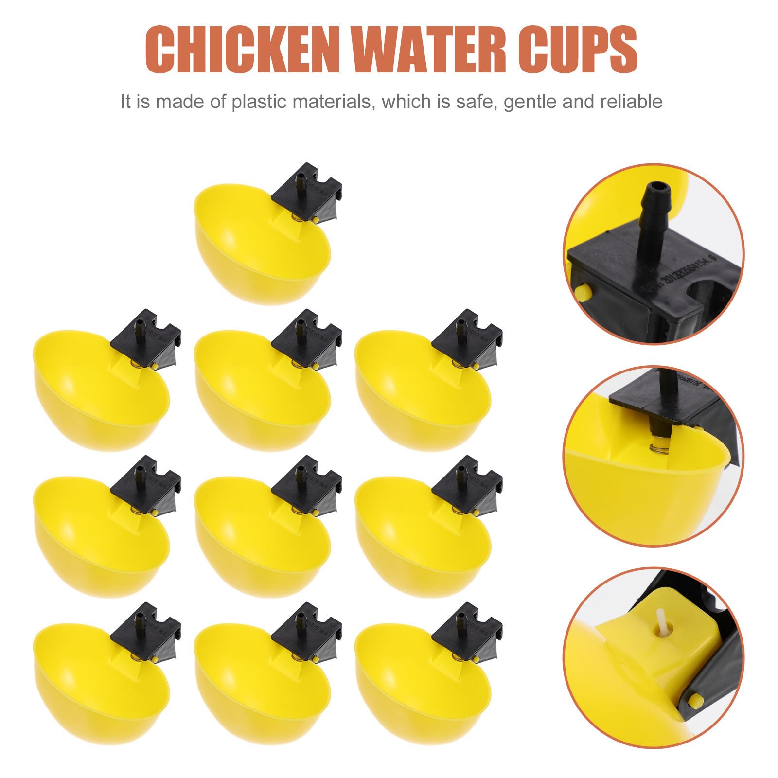 HEALLILY Bebedero Automático para Codornices y Gallinas, 10 Piezas Plásticas Amarillas, Dispensador de Agua para Uso en Granjas