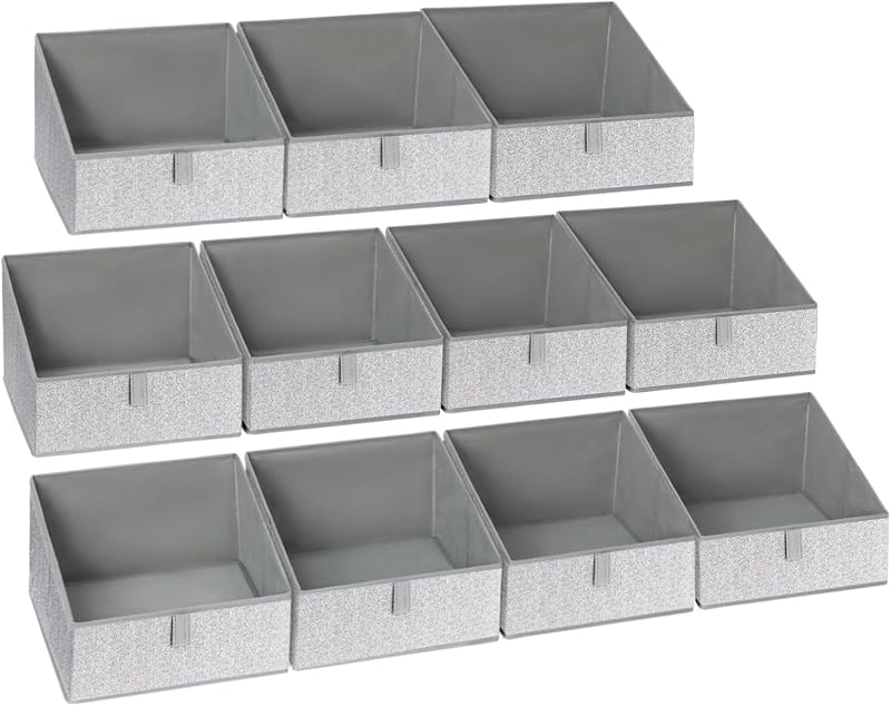 DIMJ Contenedores de almacenamiento para armario, paquete de 10 – Organizador de armario trapezoidal de tela, cestas de almacenamiento plegables para estantes, organizador de estantes de armario, caja de almacenamiento de ropa para juguetes, libros, toallas, ropa, gris