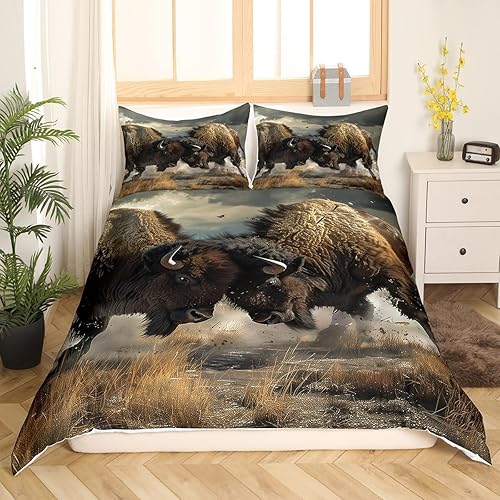 Miniatura 3 de Erosebridal Bison - Juego de funda de edredón tamaño individual, juego de ropa de cama de búfalo de búfalo de vida silvestre occidental de 2 piezas,