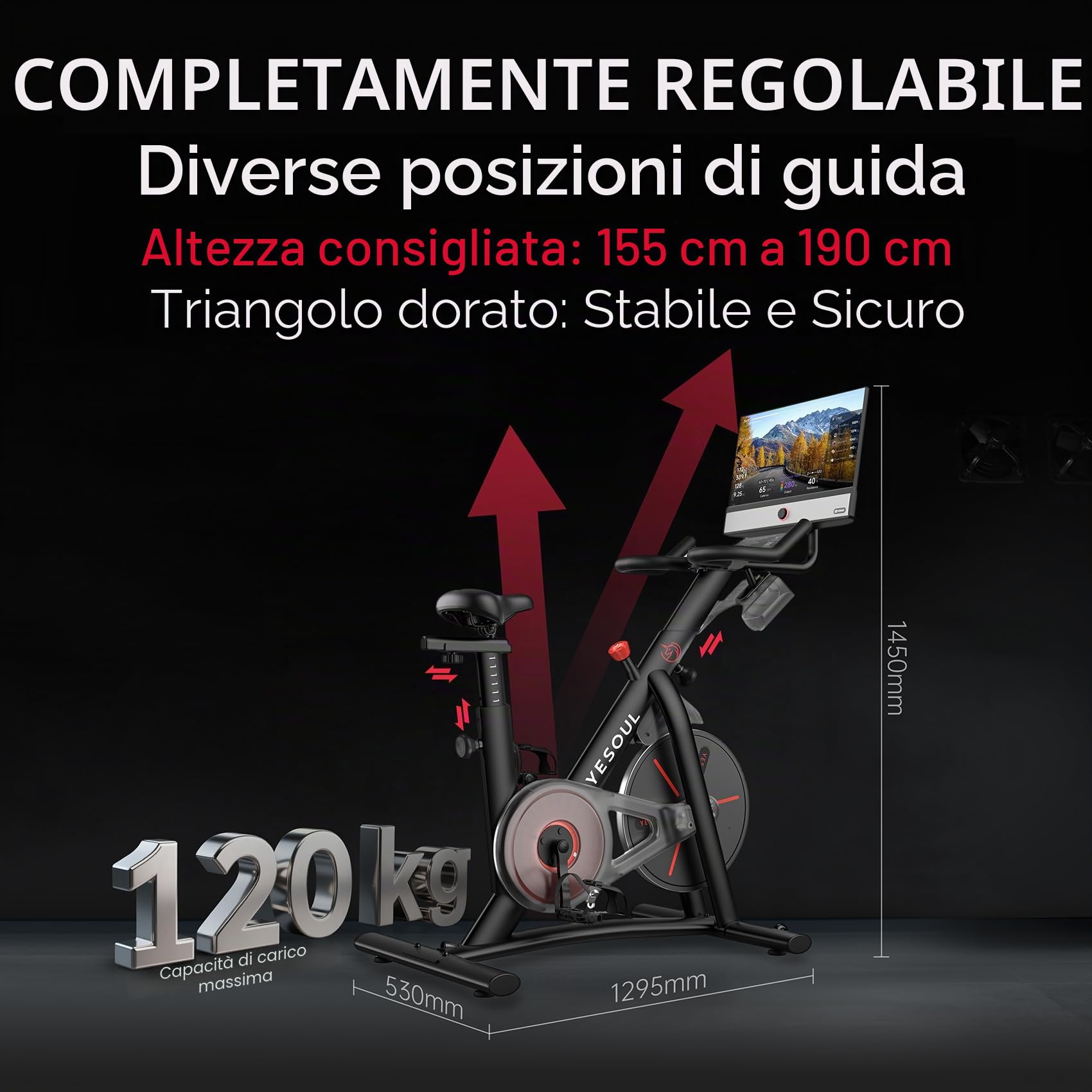 YESOUL G1M Plus Cyclette da Casa con Ergometro, Bicicletta da Fitness Silenziosa per Allenamento Cardiovascolare, Schermo FHD da 21,5", Resistenza Magnetica, Suono 360° e Funzione di Mirror Display