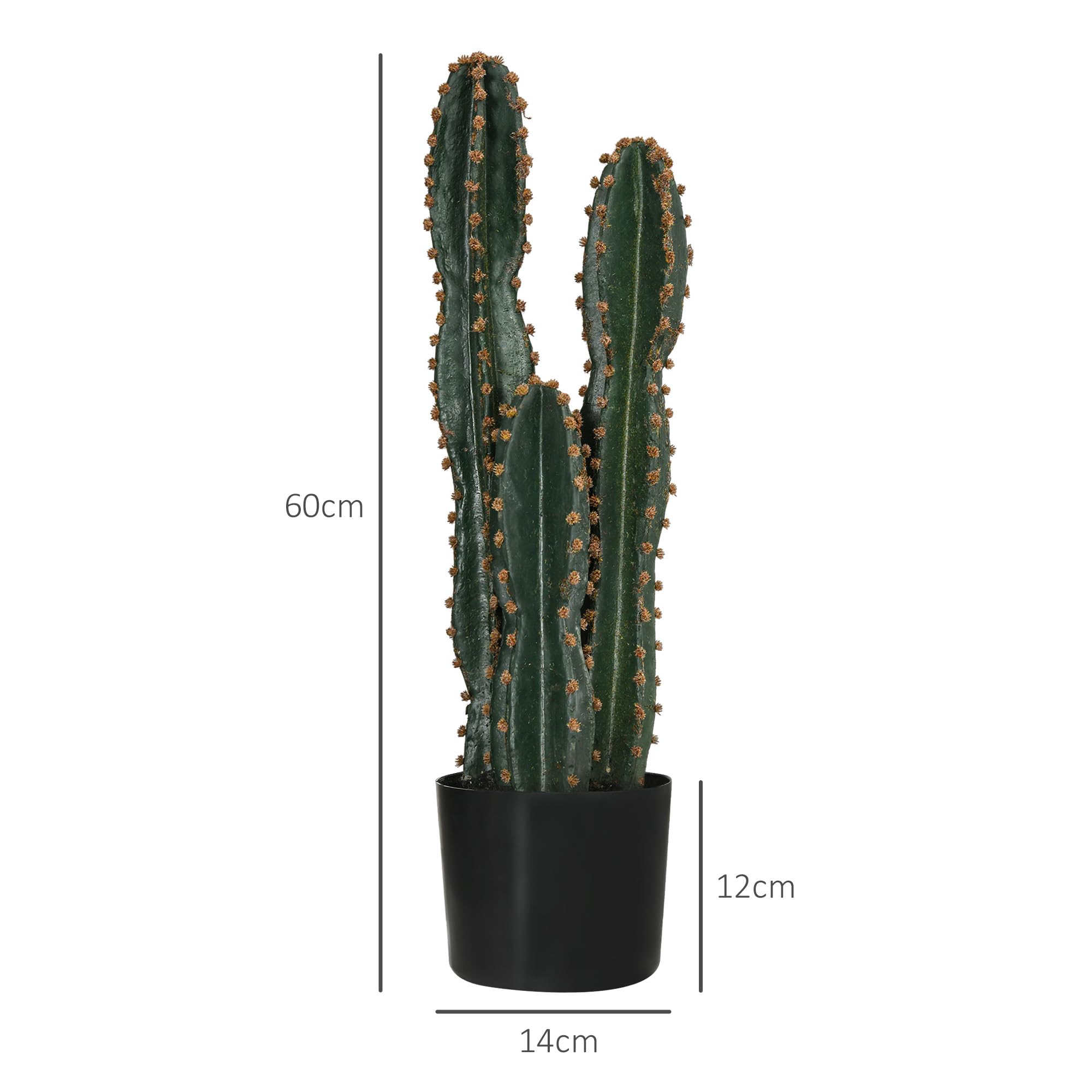 Outsunny Cactus Artificiel Grand Réalisme Grande Taille Ø 17 x 60H cm Vert | Plante Artificielle