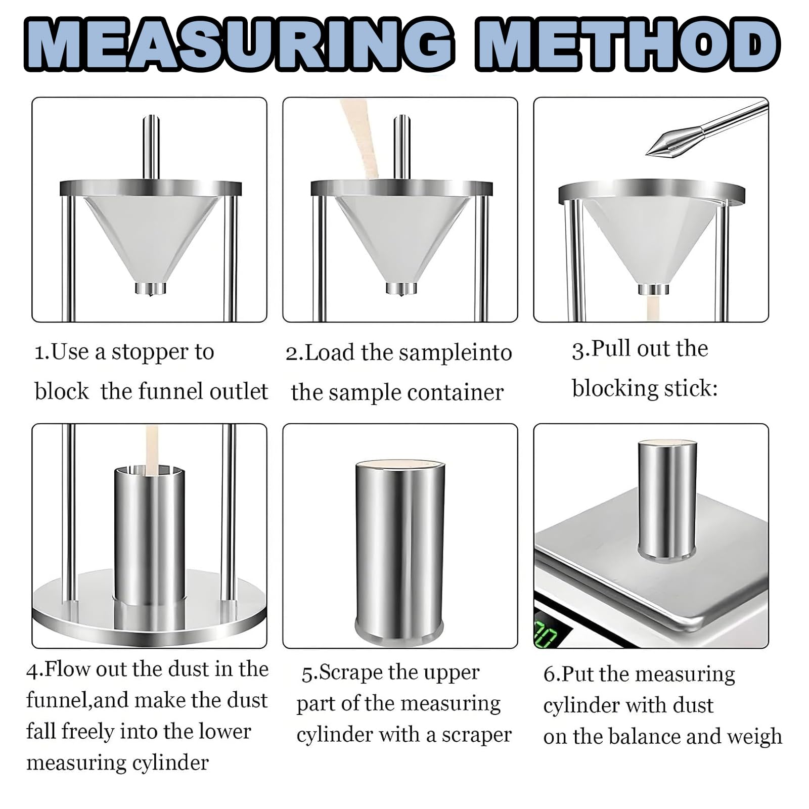 This Bulk Density Tester - Stainless Steel Powder Apparatus for Laboratory Testing - Easy to Clean Professional Kit for Chemical Powder and Granule Particles