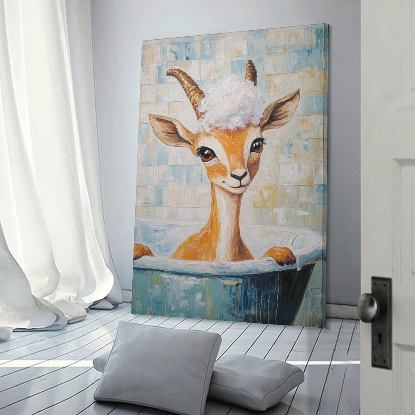 Junmoney Wall Art Print Gazelle in A Bath, 24x36inch(60x90cm), for Living Room, Bedroom Or Apartment Walls, Modern Wall Decor for Cosy Interiors