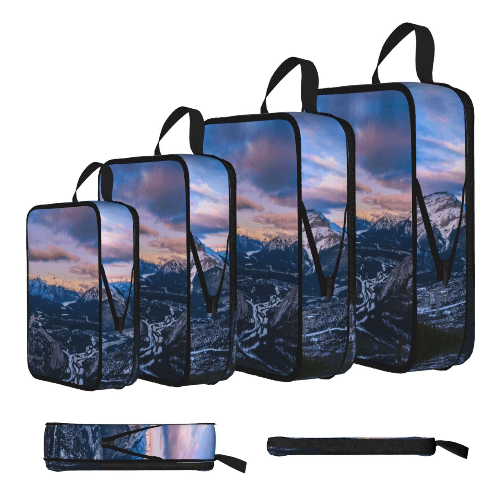 Sunset Print 4 Set Compression Packing Cubes For Suitcases,Expandable Storage Bags Organizers