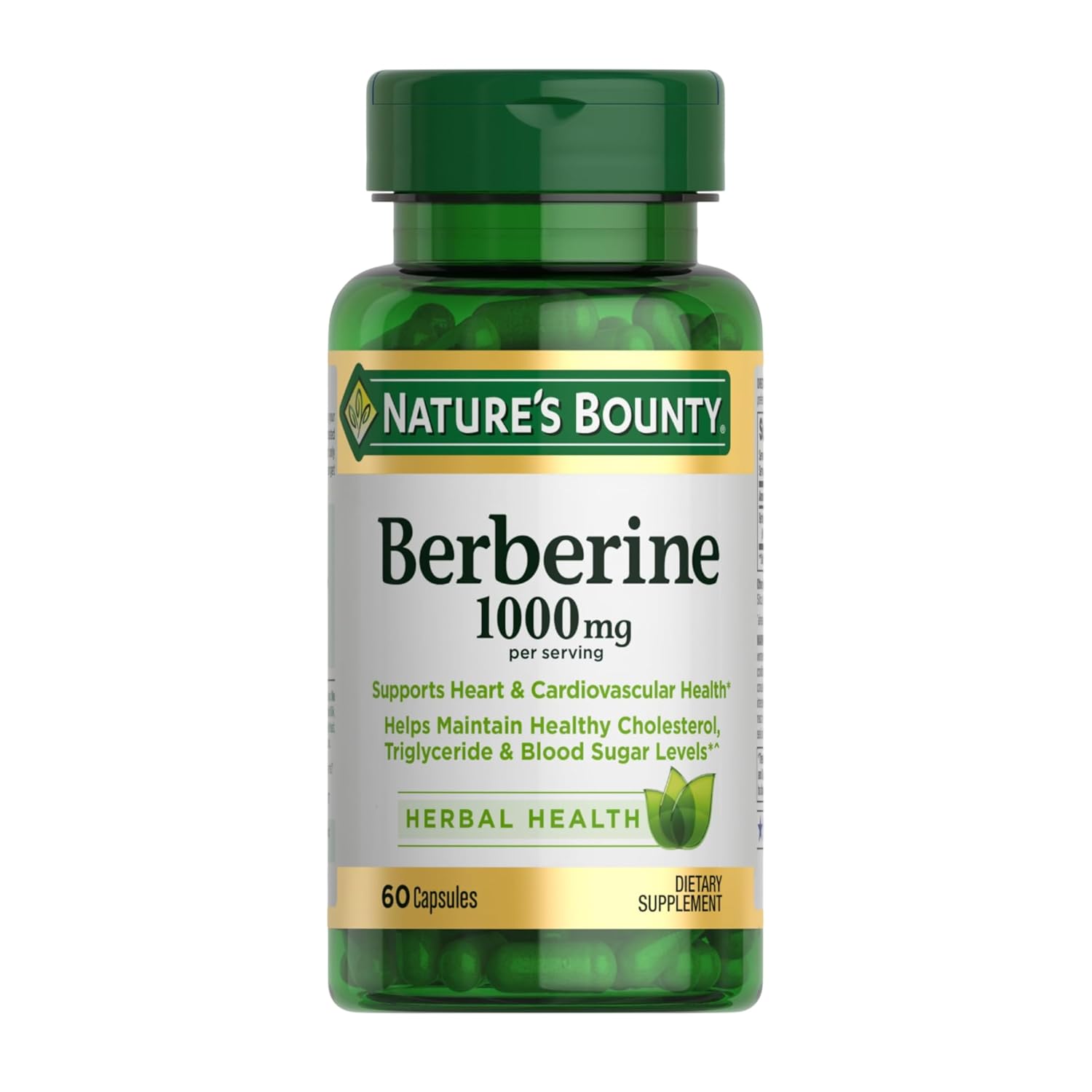 Natures Bounty Berberine 1000mg Capsules Supports Heart Health Cholesterol Blood Sugar Levels in a Normal Range Non-GMO Supplement