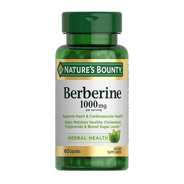Nature’s Bounty Berberine 1000mg Capsules, Supports Heart Health, Cholesterol & Blood Sugar Levels in a Normal Range, Non-GMO Supplement, 60 Count