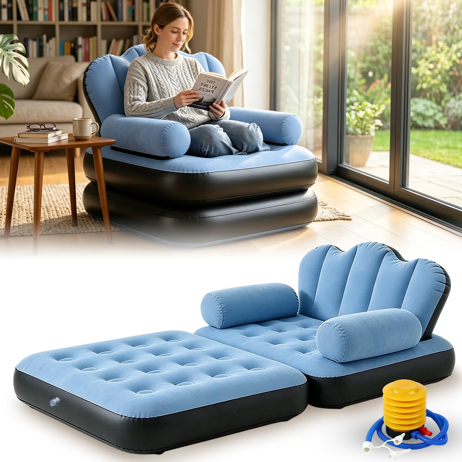 Nadmuchiwany fotel, nadmuchiwana sofa z zagłówkiem, flokowana powierzchnia