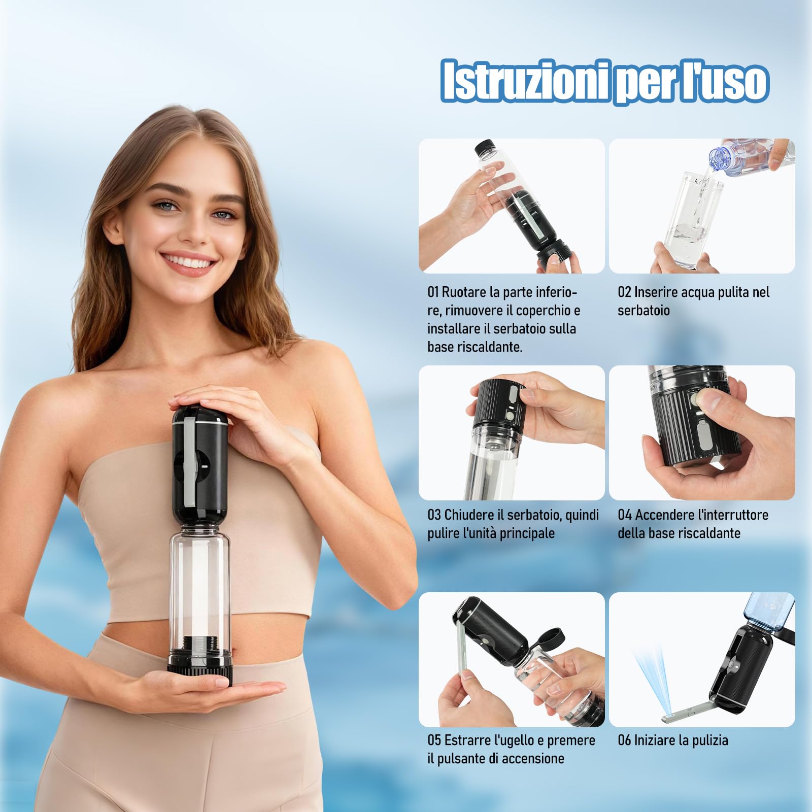 Bidet Portatile con Riscaldamento - Bidet da Viaggio a Temperatura Regolabile per Igiene Intima - Design Ergonomico Antigoccia, Serbatoio da 200 ml - Regalo Essenziale per Maternità e Viaggi