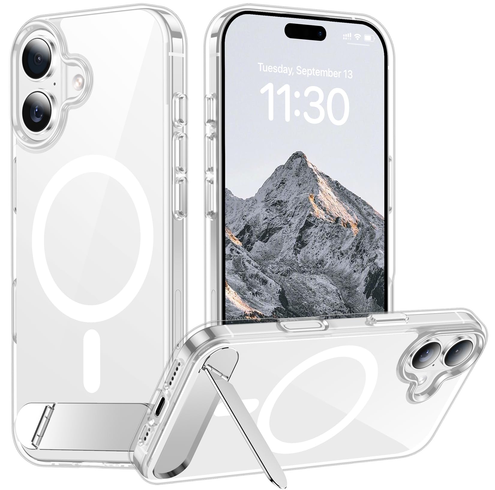 Temdan Designed for iPhone 17 Case, [Built-in Invisible Kickstand][Compatible with MagSafe][Military Grade Shockproof] Slim Thin Phone Case 6.3 inch (Clear)