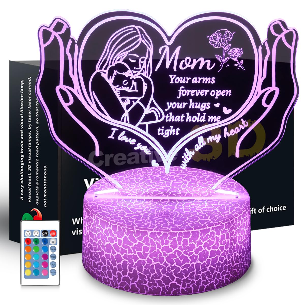 SHWKMOPPE 3D Illusion Night Light Gifts for Mom,16 Color Change Decor Bedside Lamp with Remote and Smart Touch, Gifts for Mom for Mothers Day,Xmas