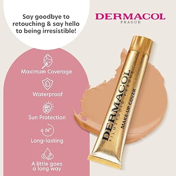Dermacol Full Coverage Foundation | Long Lasting Waterproof Makeup Cover Cream SPF30 | Hypoallergenic & Light Weight Liquid | Tattoo, Acne, Spots, Under-eye Skin Cover-up | 218, 30g