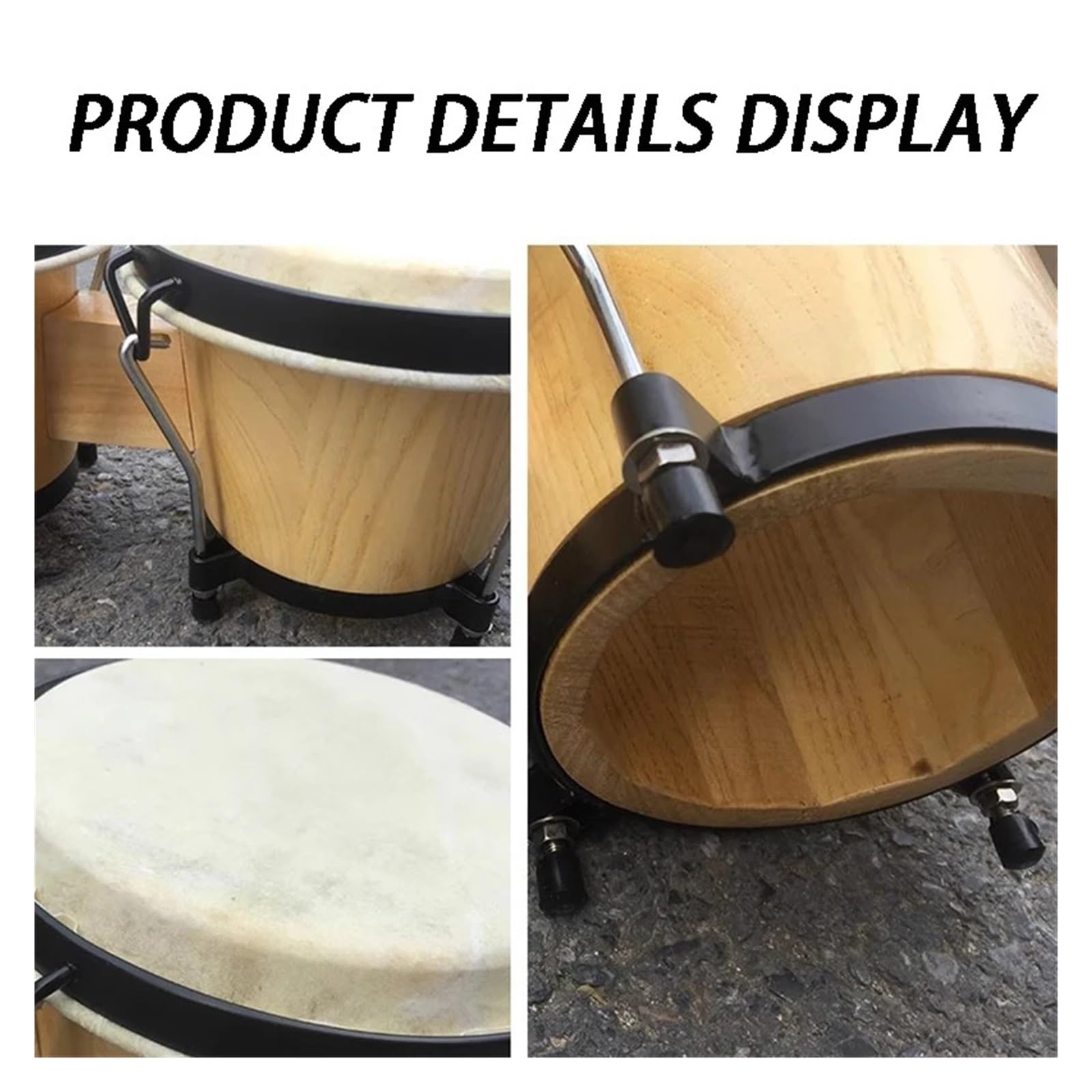 Bongos Tambor Bongos de madera maciza, tambores musicales meditación for adultos, pandereta, instrumentos percusión profesionales(6-7 Inch)