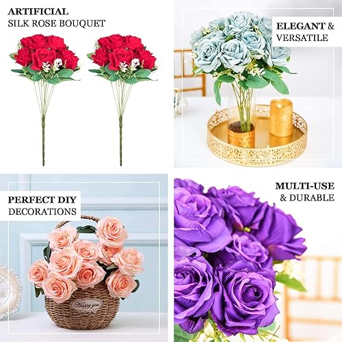 Miniatura 4 de Efavormart - Paquete de 2 ramos de rosas artificiales de seda azul polvoriento, 18 pulgadas