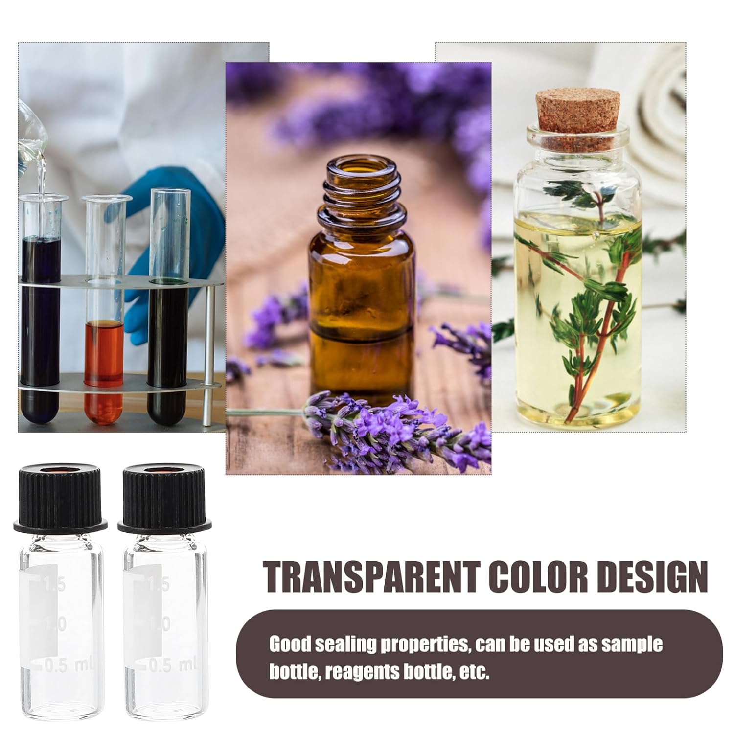 100pcs Glass Sample Vials with Screw Caps Liquid Storage Bottles for Lab Testing and Chemical High-Temperature Resistant Sealing Properties