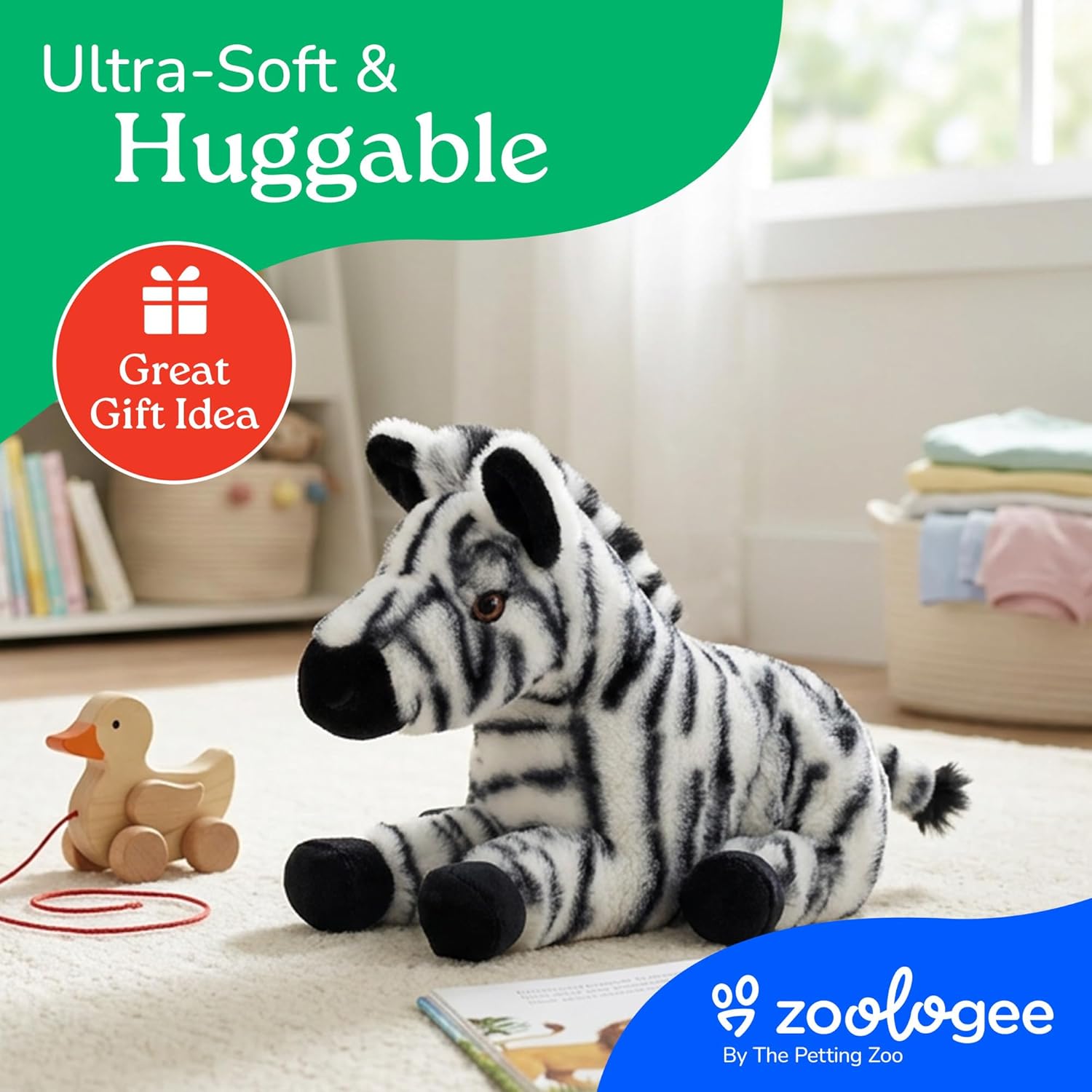 The Petting Zoo Zebra Stuffed Animal Plushie, Gifts for Kids, Earth Keeperz Wildlife Animals, Zoologee Zebra Plush Toy, 12 inches