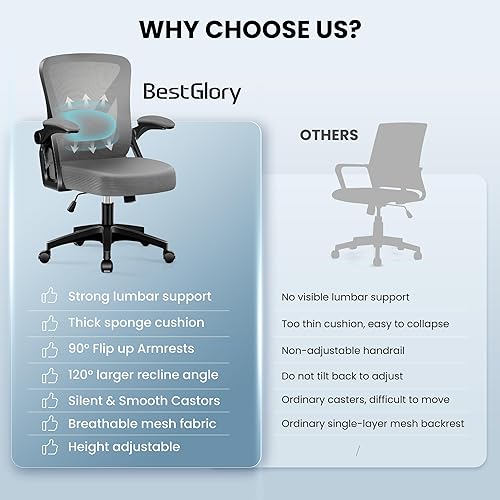 Miniatura 7 de Silla de oficina, sillas ergonómicas de escritorio para computadora en casa, cómoda silla de malla transpirable con soporte lumbar ajustable,