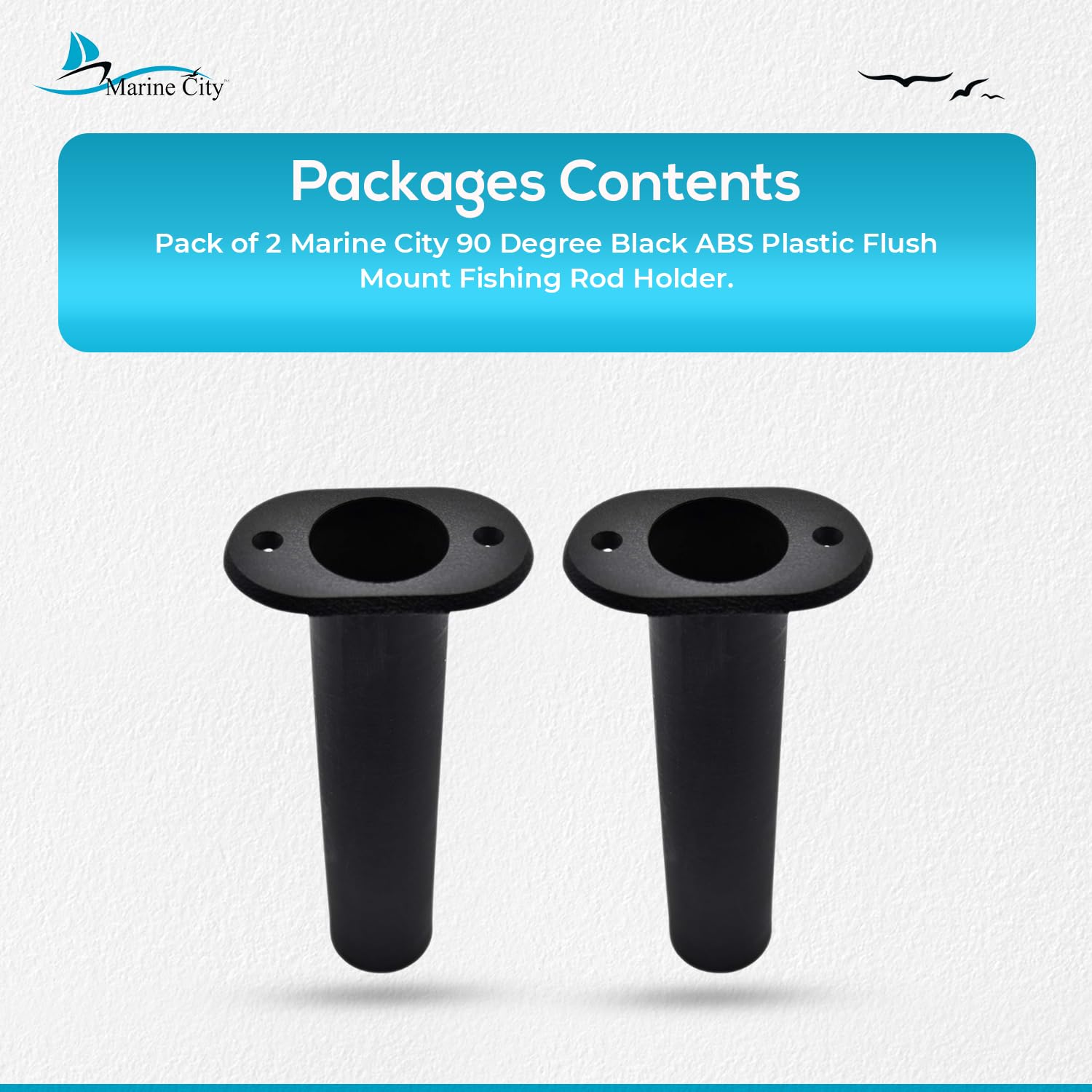 MARINE CITY Soporte para caña de pescar de plástico ABS negro de 90 grados (8 pulgadas x 1-1/2 pulgadas) para barcos, kayaks, yates (paquete de 2)