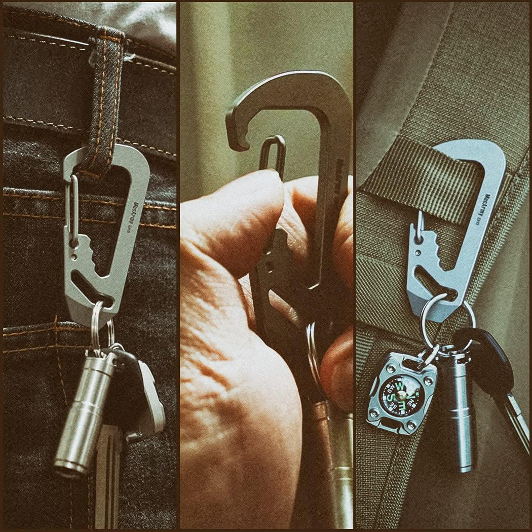 Mecarmy EH3 Titanium EDC Keychain Carabiner Multitool with Pry Bar/Hex Wrenches/Bottle Opener, Quick Release Backpack Clasps Hook, Key Ring Clip
