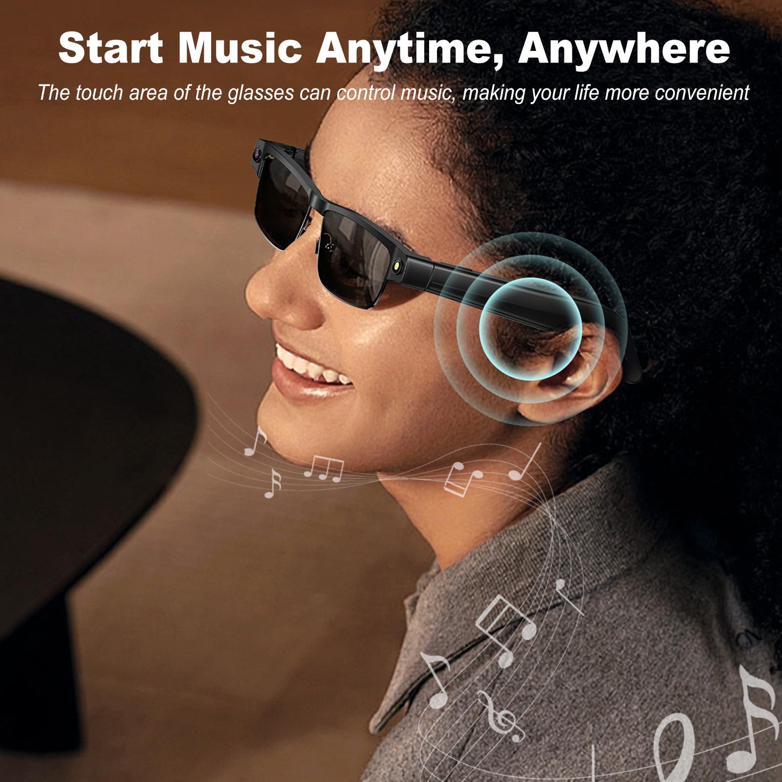 Lunettes AI Smart Camera, 4K 800 W Lunette Camera HD avec Assistant IA pour Traduction en Temps Réel, Traduction Simultanée Identification d'objet GPT lentilles photochromiques, Lunettes Connectées