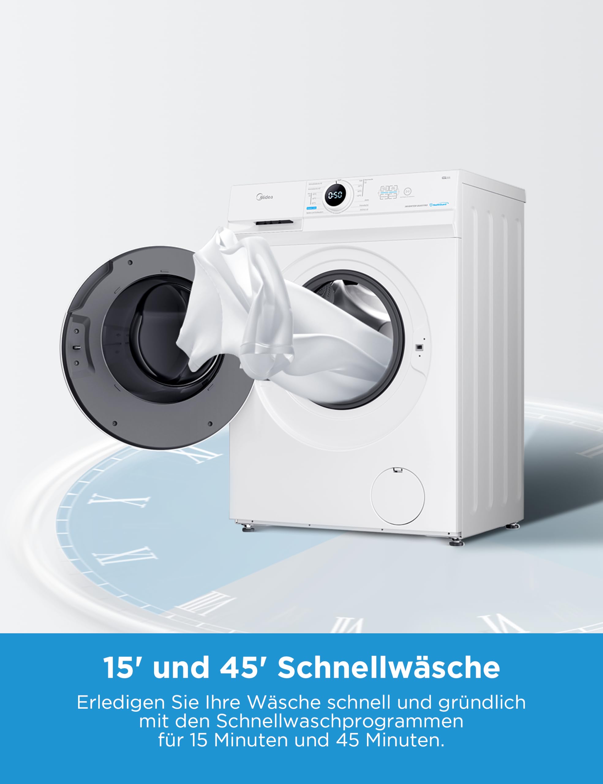 Midea MF10EW70BA10 Waschmaschine 7kg 1400 U/Min EEK A-10% Inverter Quattro Motor Dampffunktion Weiß