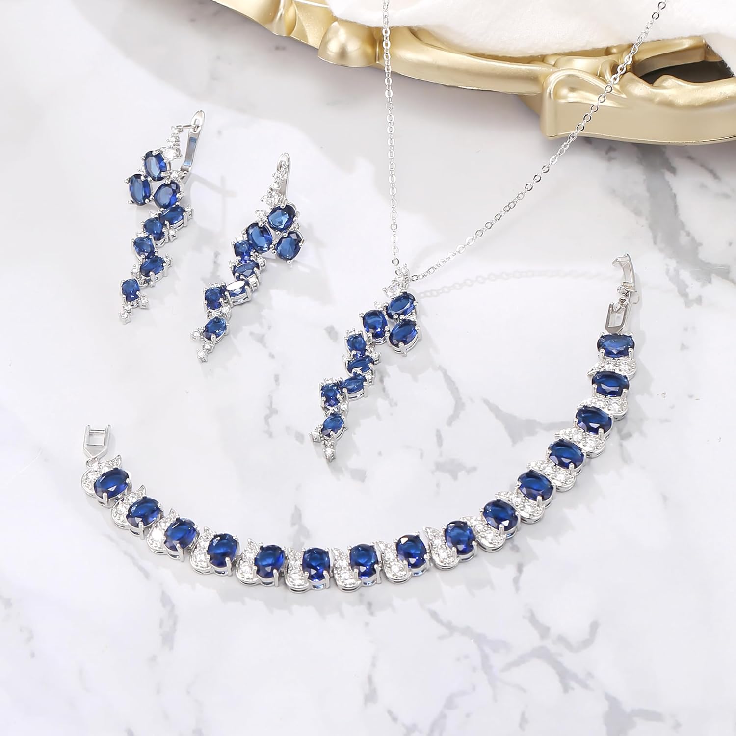 BriLove Elegant Gorgeous Cubic Zirconia Multi Oval Cluster Pendant Necklace Dangle Earrings Tennis Bracelet Gift for Wedding/Anniversary/Birthday/Mother's Day/Christmas - Image 4