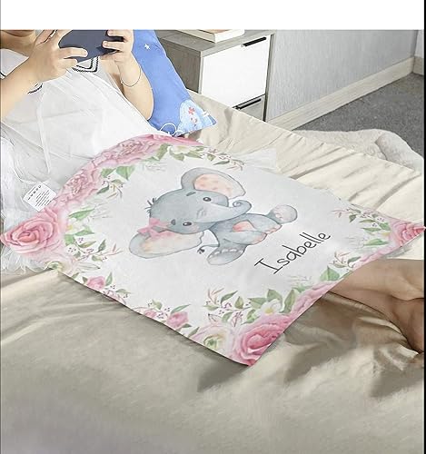 Miniatura 5 de Manta de forro polar súper suave para bebé niña con nombre personalizado y diseño de elefante rosa para cumpleaños de niño y niña, 30 x 40 pulgadas