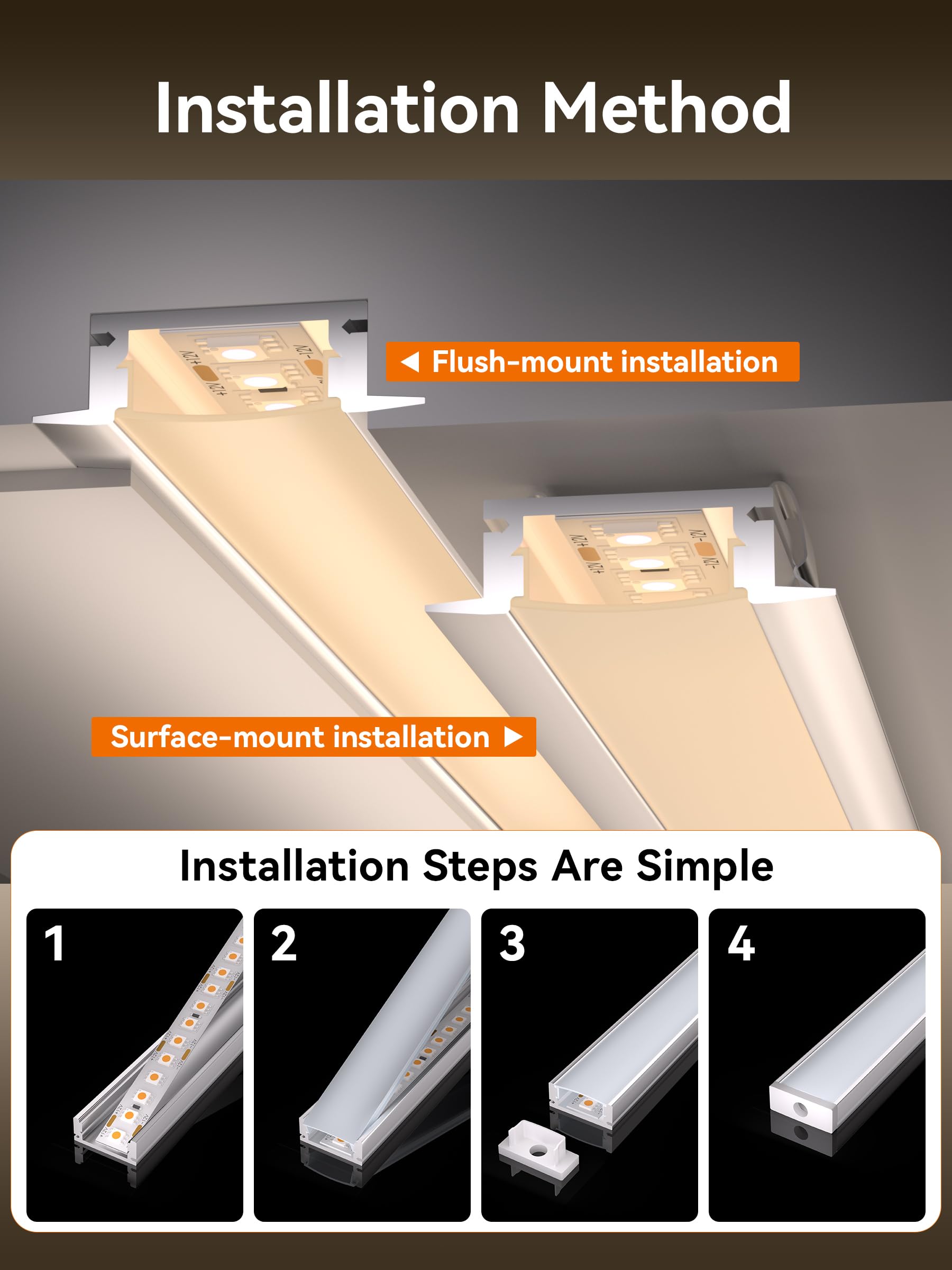Profilé LED Aluminium 2m×5pc Encadrable Diffuseur Transparent Profilé en U Encastrable Placo Rail Baguette Aluminium pour Ruban Cache Étanche Plafond Profilé LED