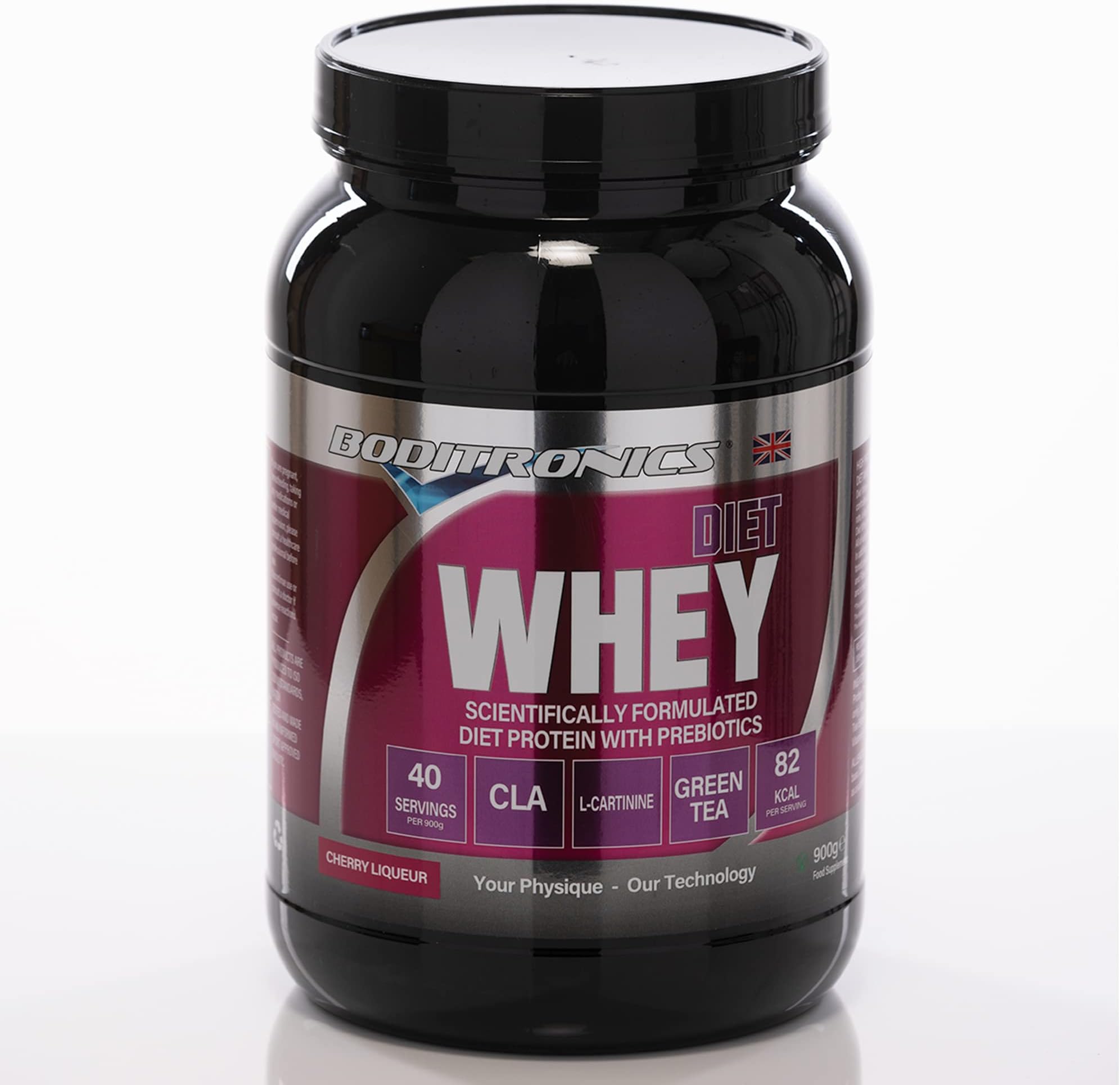 Boditronics Diet Whey Protein Powder with High Protein Blend and High doses of CLA, Vitamins C & E for Lean whey Protein Shake Powder (Cherry Liqueur, 900g)