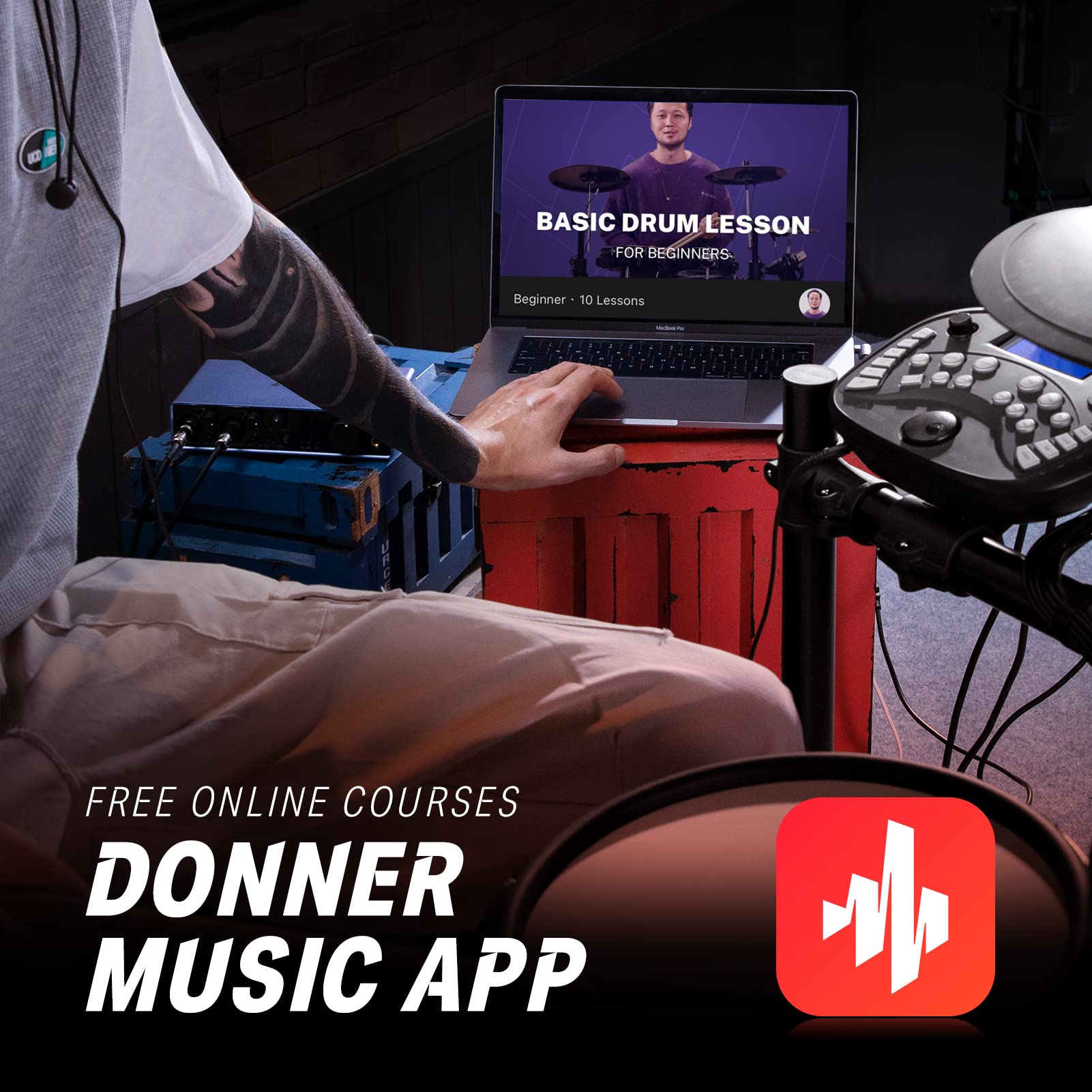 Electric Drum Set, Donner DED200 Mesh Head Electronic Drum Kit with